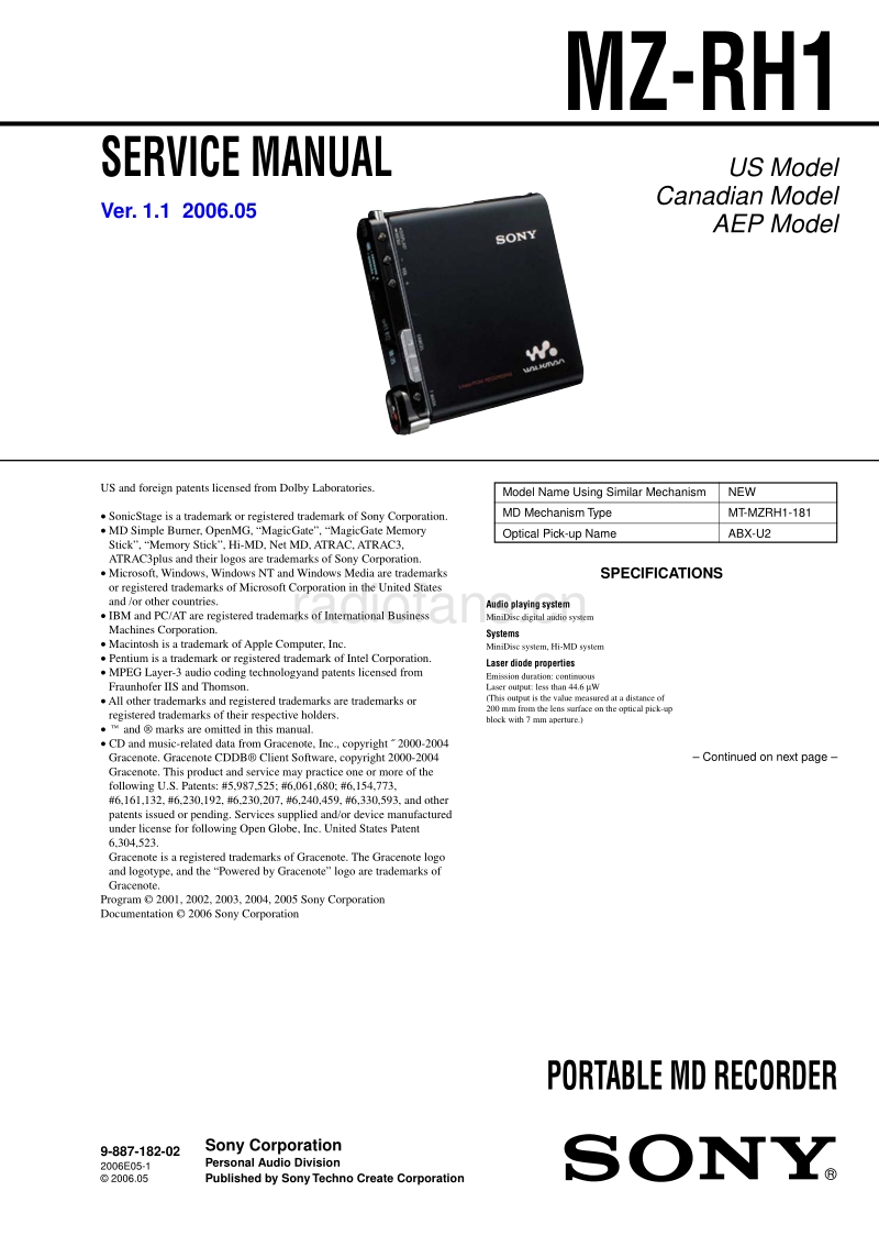 索尼 sony_MZ-RH1_service_manual 电路图 维修手册.pdf_第1页