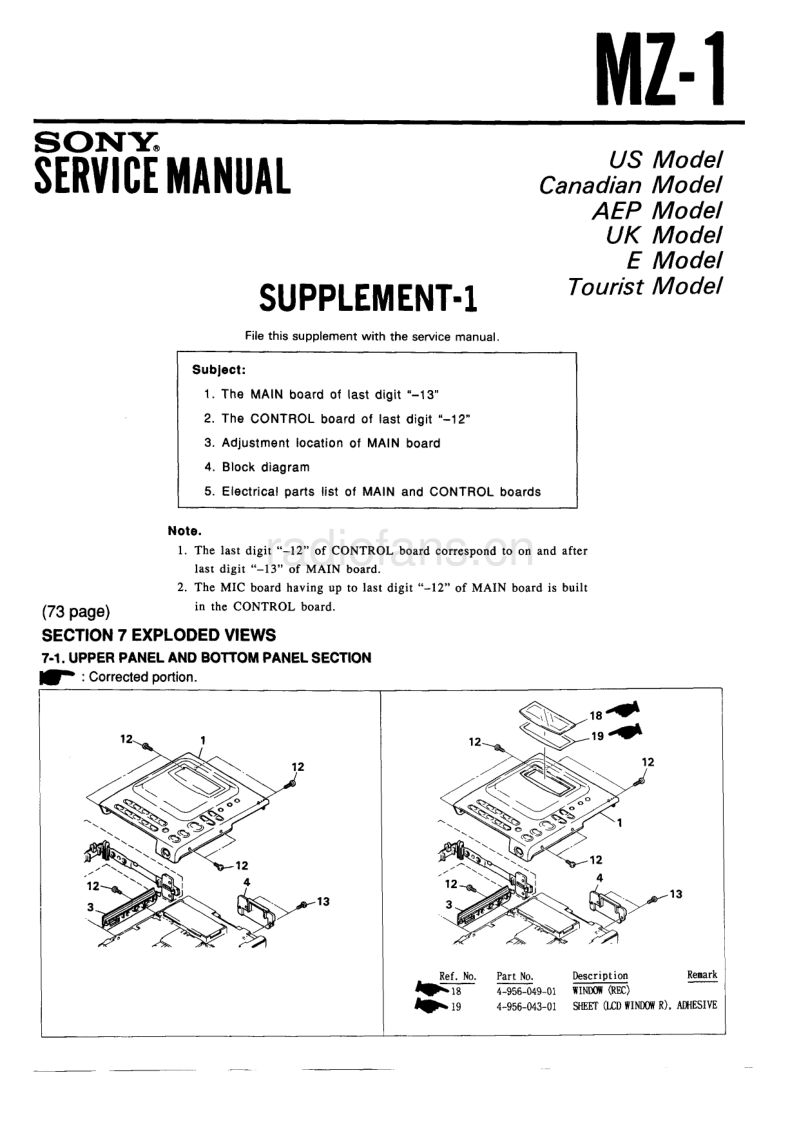 索尼 sony_MZ-1_Sup1_service_manual 电路图 维修手册.pdf_第1页