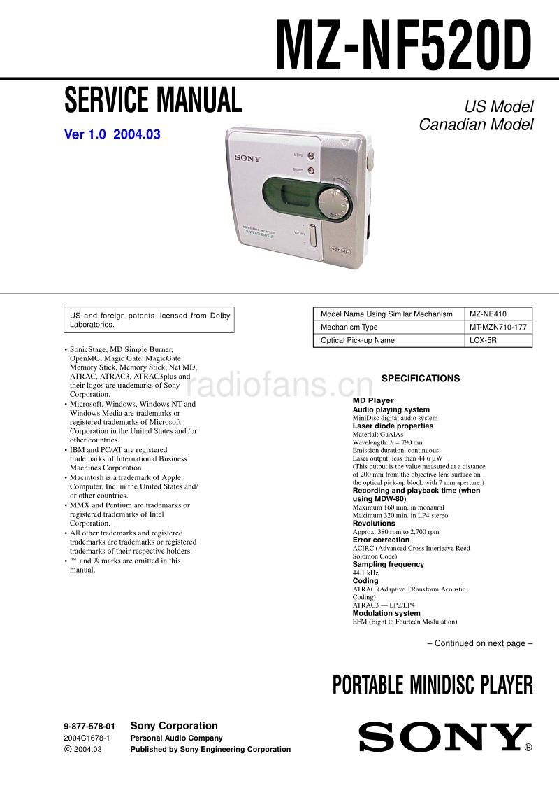 索尼 MZ-NF520D 电路图 维修手册.pdf_第1页