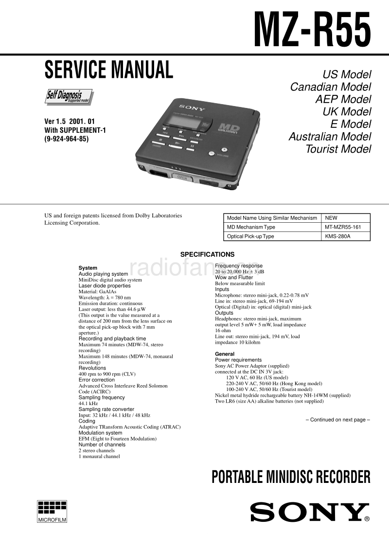 索尼 sony_MZ-R55_service_manual 电路图 维修手册.pdf