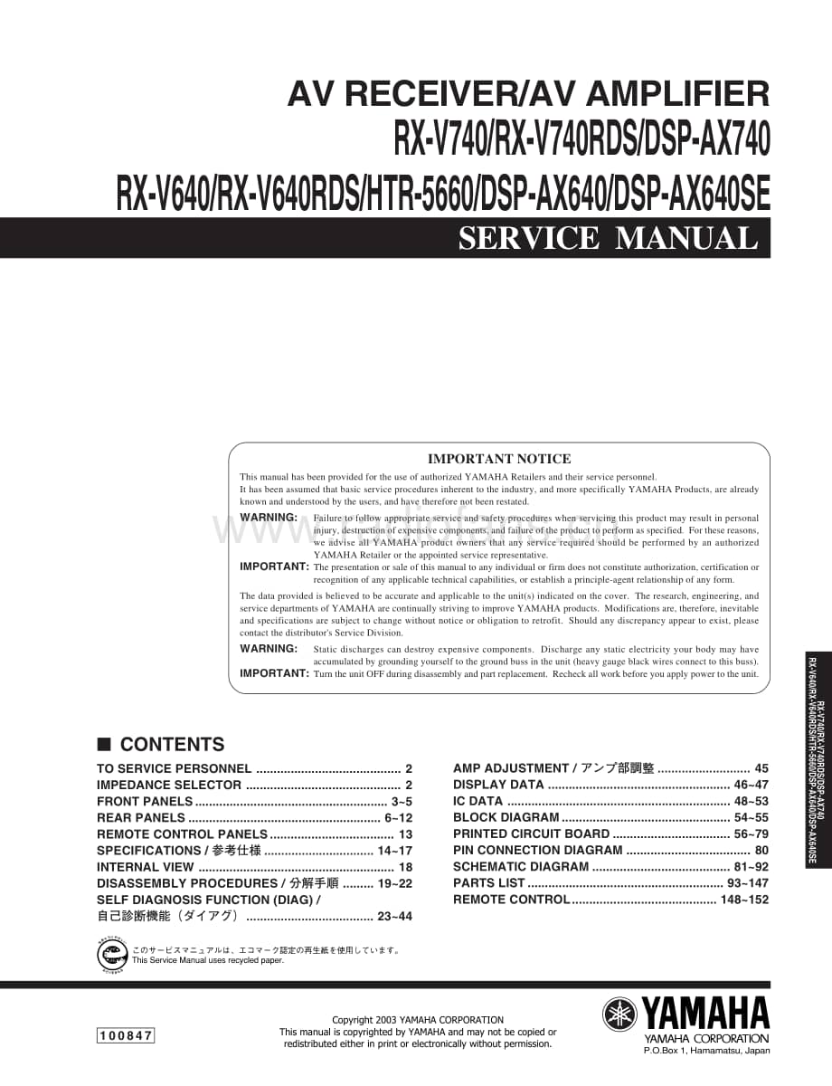 Yamaha-RXV-640-RDS-Service-Manual-Part-1电路原理图.pdf_第1页