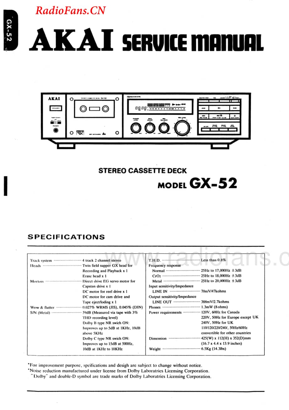 Akai-GX52-tape-sm维修电路图 手册.pdf_第1页