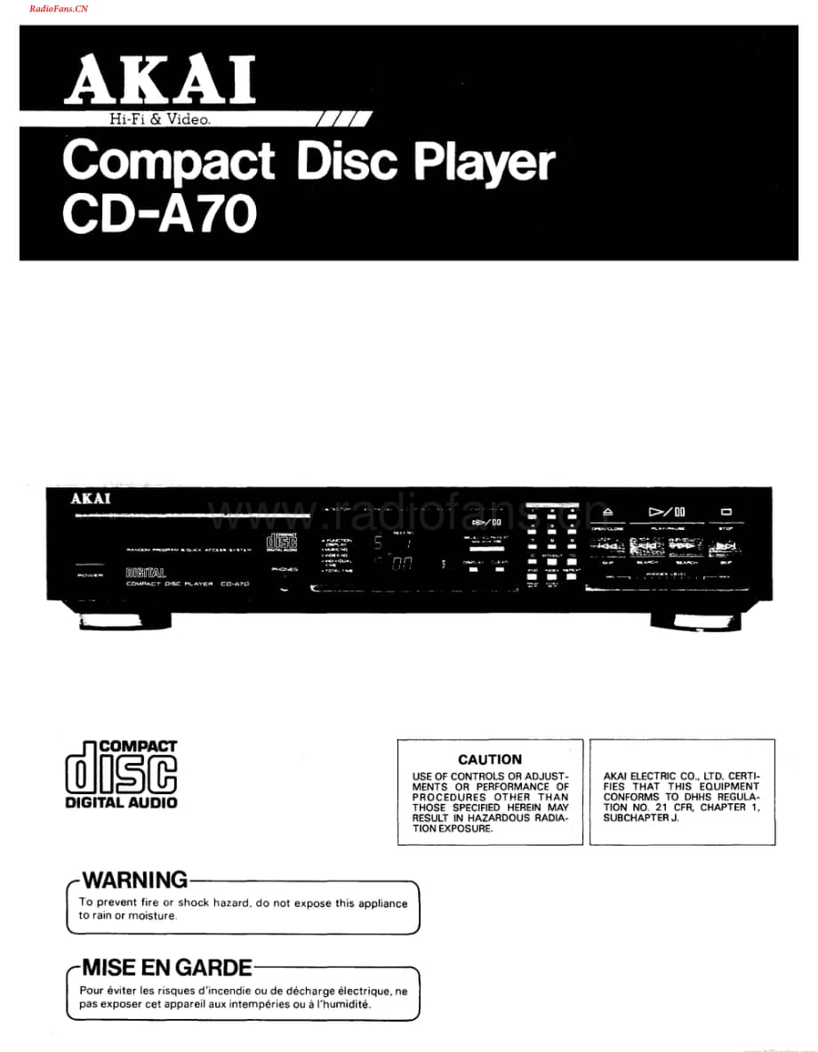 Akai-CDA70-cd-sm维修电路图 手册.pdf_第1页