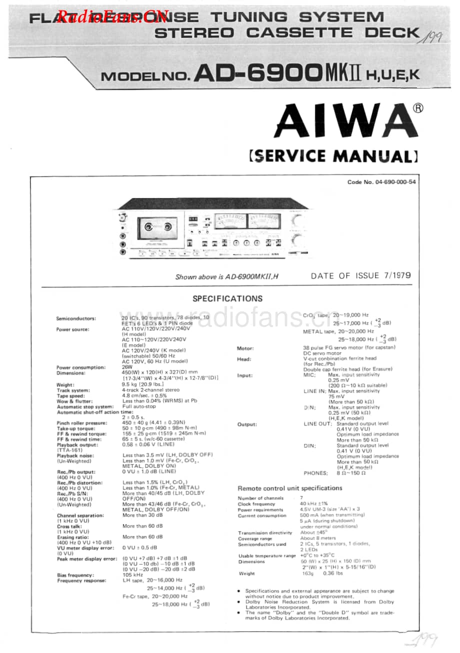 Aiwa-AD6900MKII-tape-sm维修电路图 手册.pdf_第1页