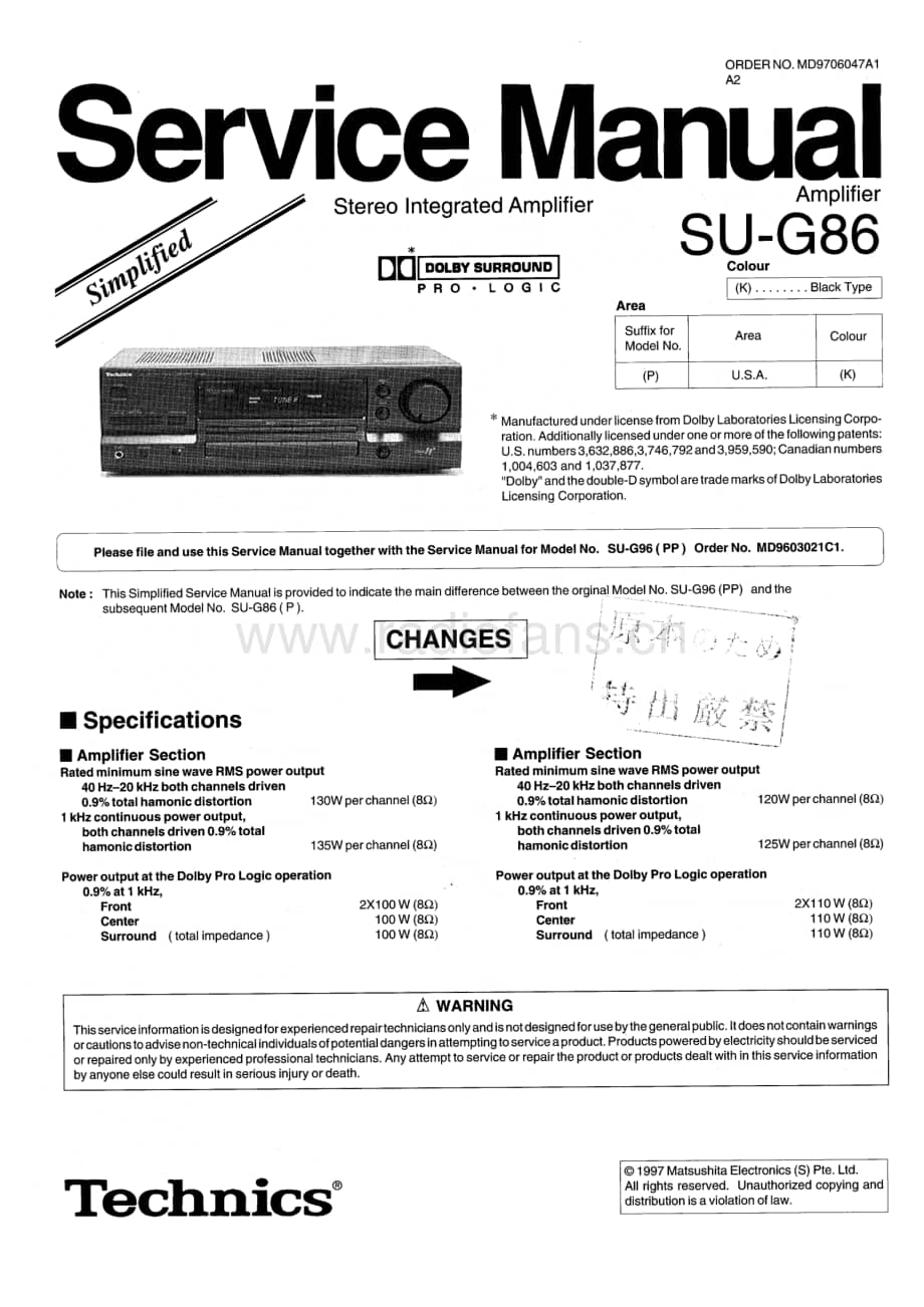 Technics-SUG-86-Service-Manual电路原理图.pdf_第1页