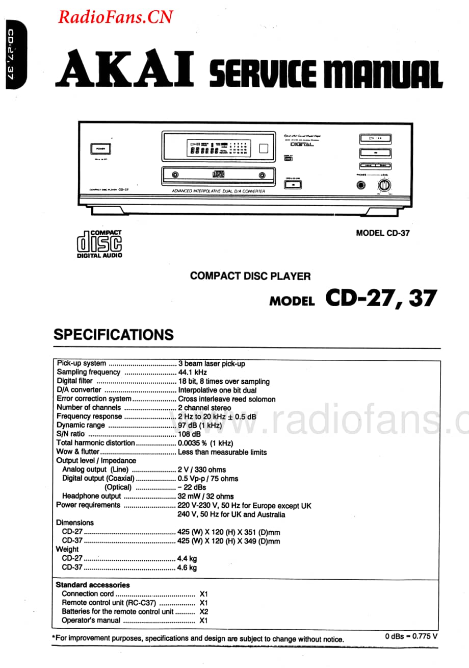 Akai-CD37-cd-sm维修电路图 手册.pdf_第1页