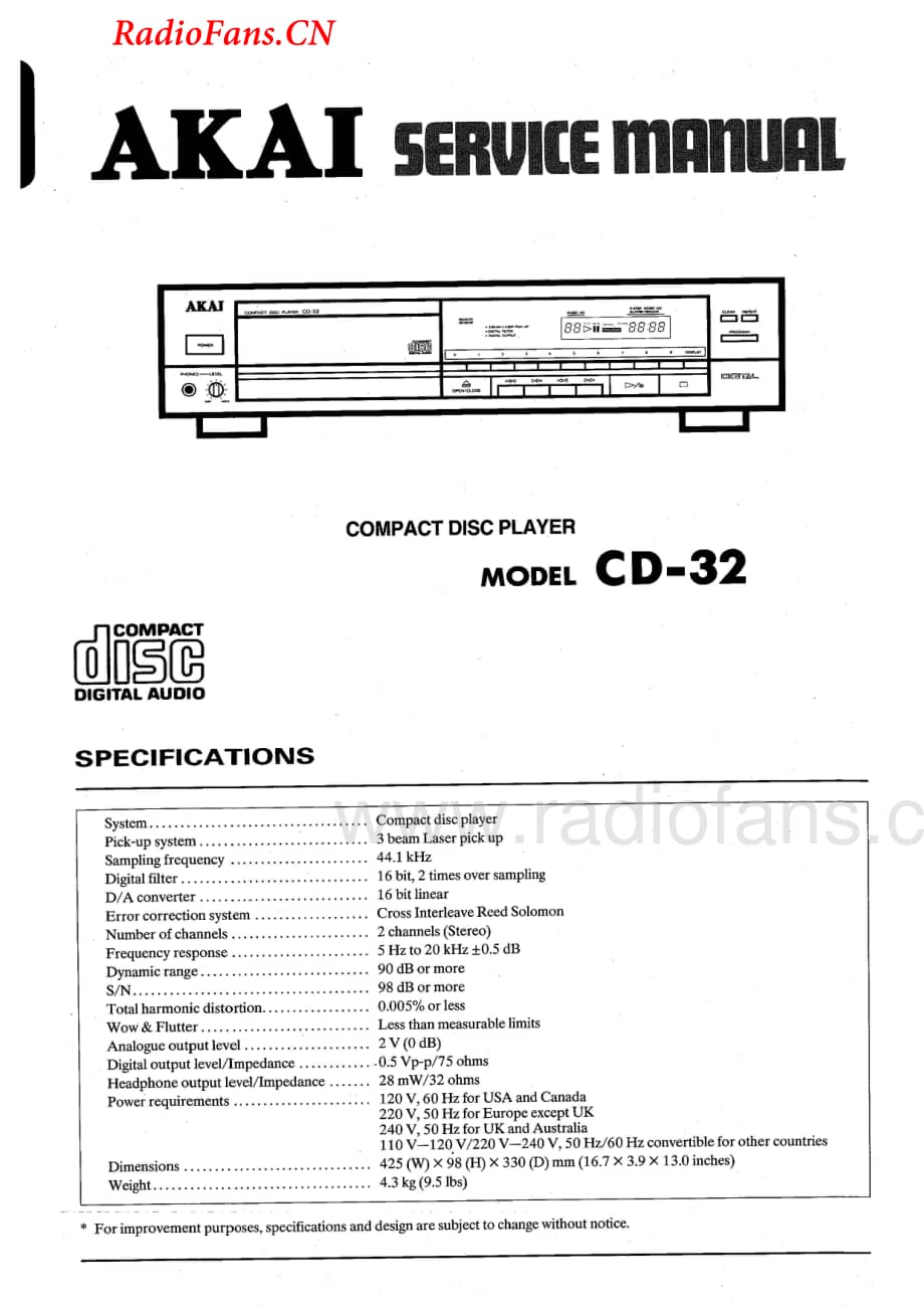 Akai-CD32-cd-sm维修电路图 手册.pdf_第1页