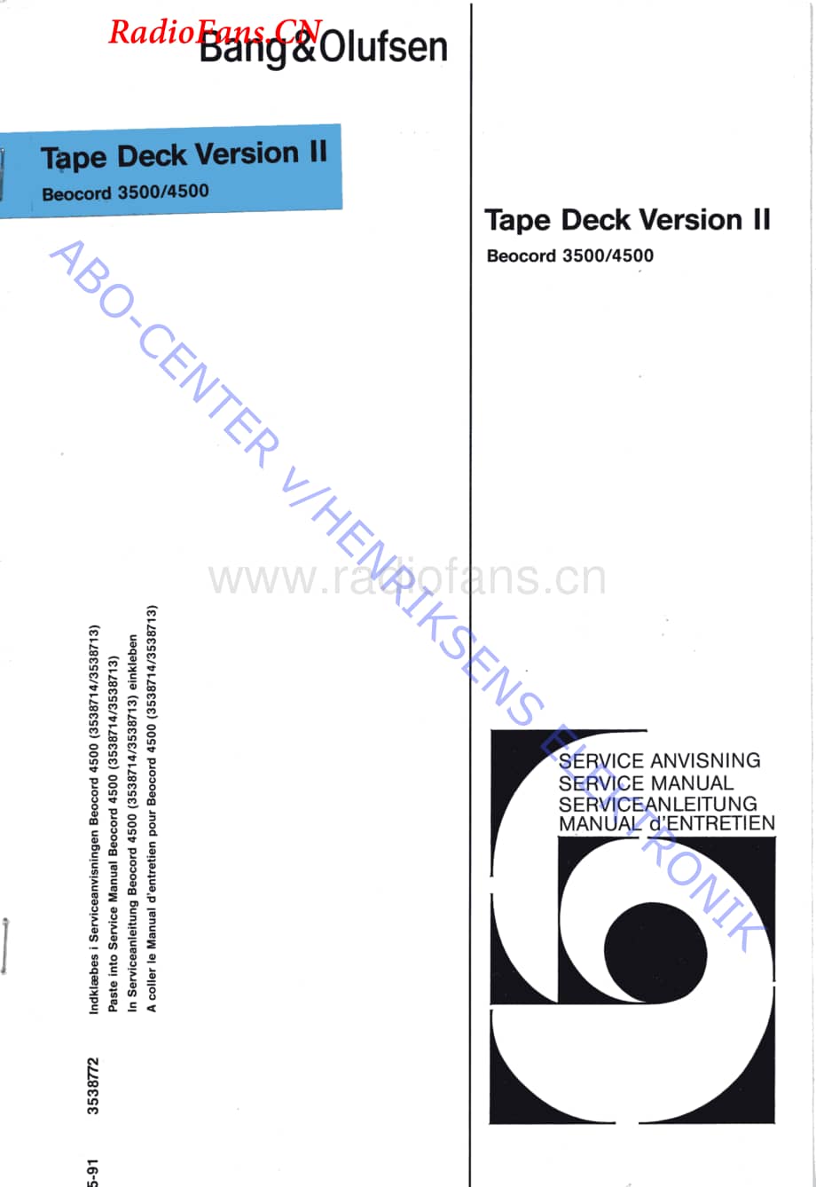 B&O-Beocord3500MKII维修电路图 手册.pdf_第1页