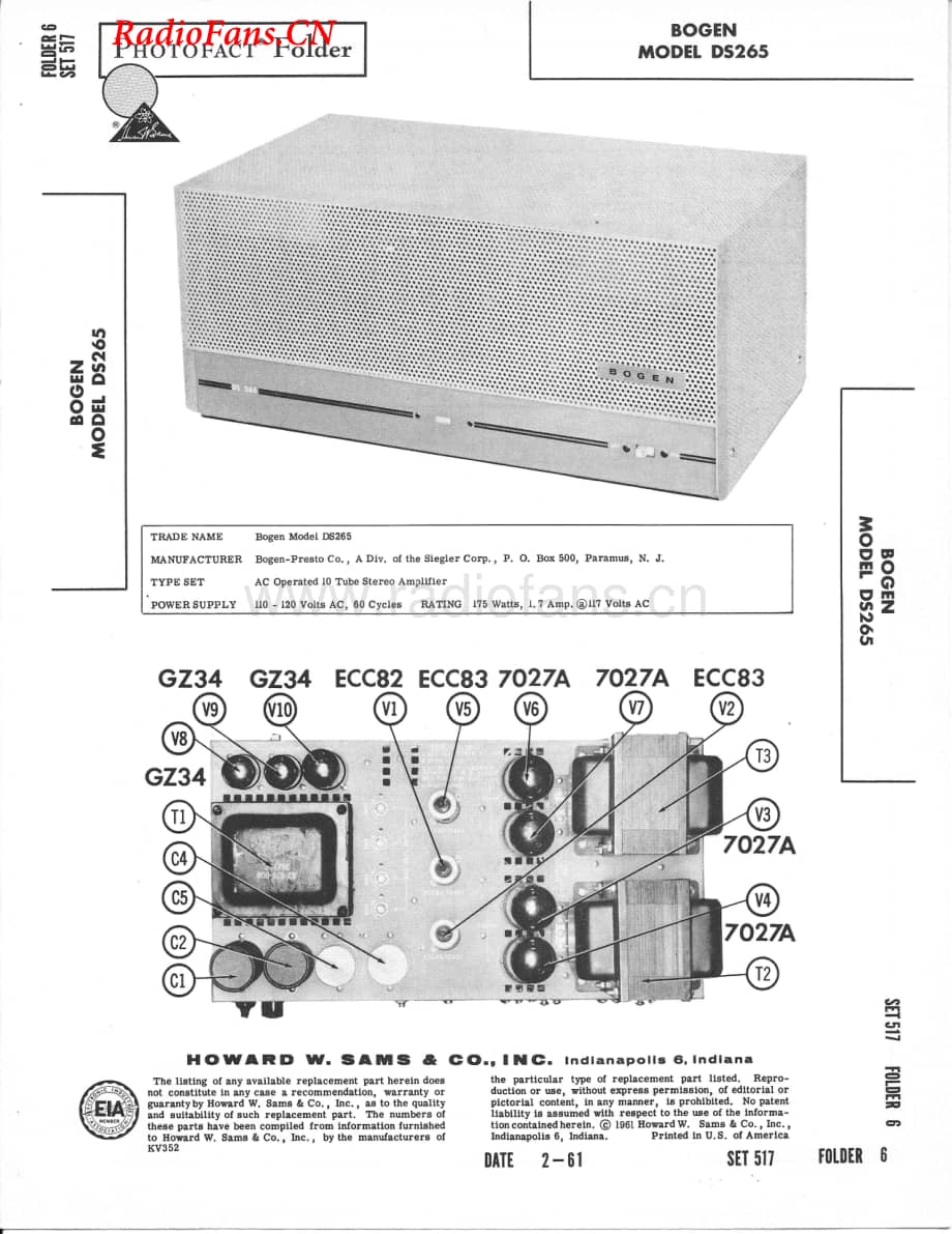 Bogen-DS265-pwr-sm维修电路图 手册.pdf_第1页