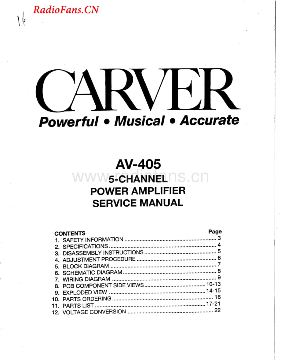 Carver-AV405-sur-sm维修电路图 手册.pdf_第1页