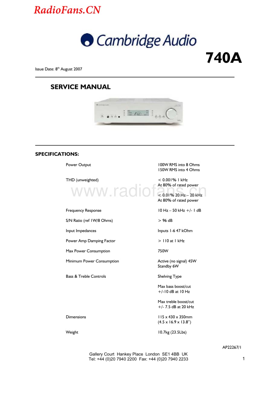 Cambridge-740A-pwr-sm维修电路图 手册.pdf_第1页