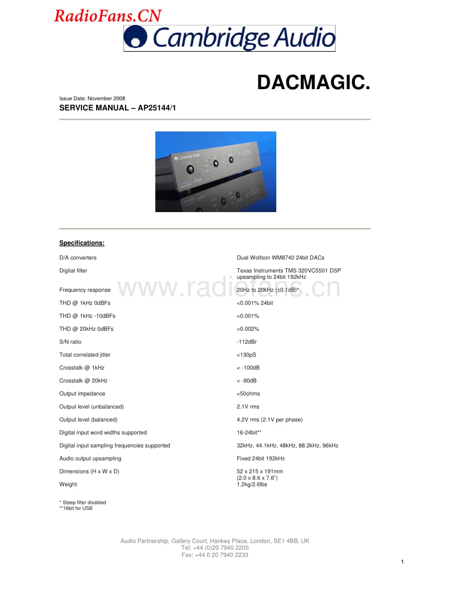 Cambridge-Dacmagic2008-dac-sm维修电路图 手册.pdf_第1页