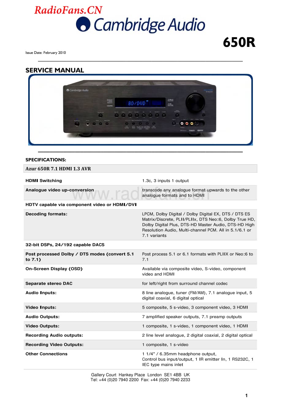 Cambridge-650R-av-sm维修电路图 手册.pdf_第1页