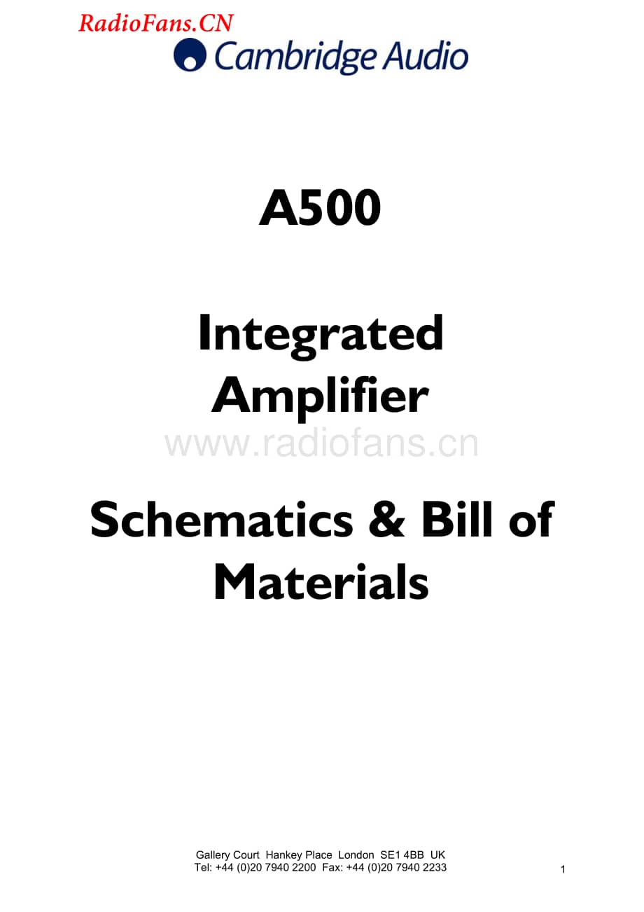 Cambridge-A500-int-sch维修电路图 手册.pdf_第1页