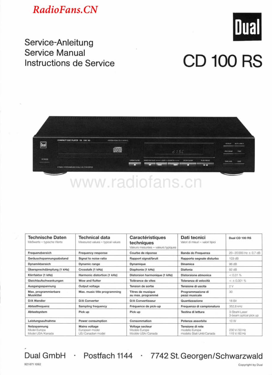 Dual-CD100RS-cd-sm维修电路图 手册.pdf_第1页