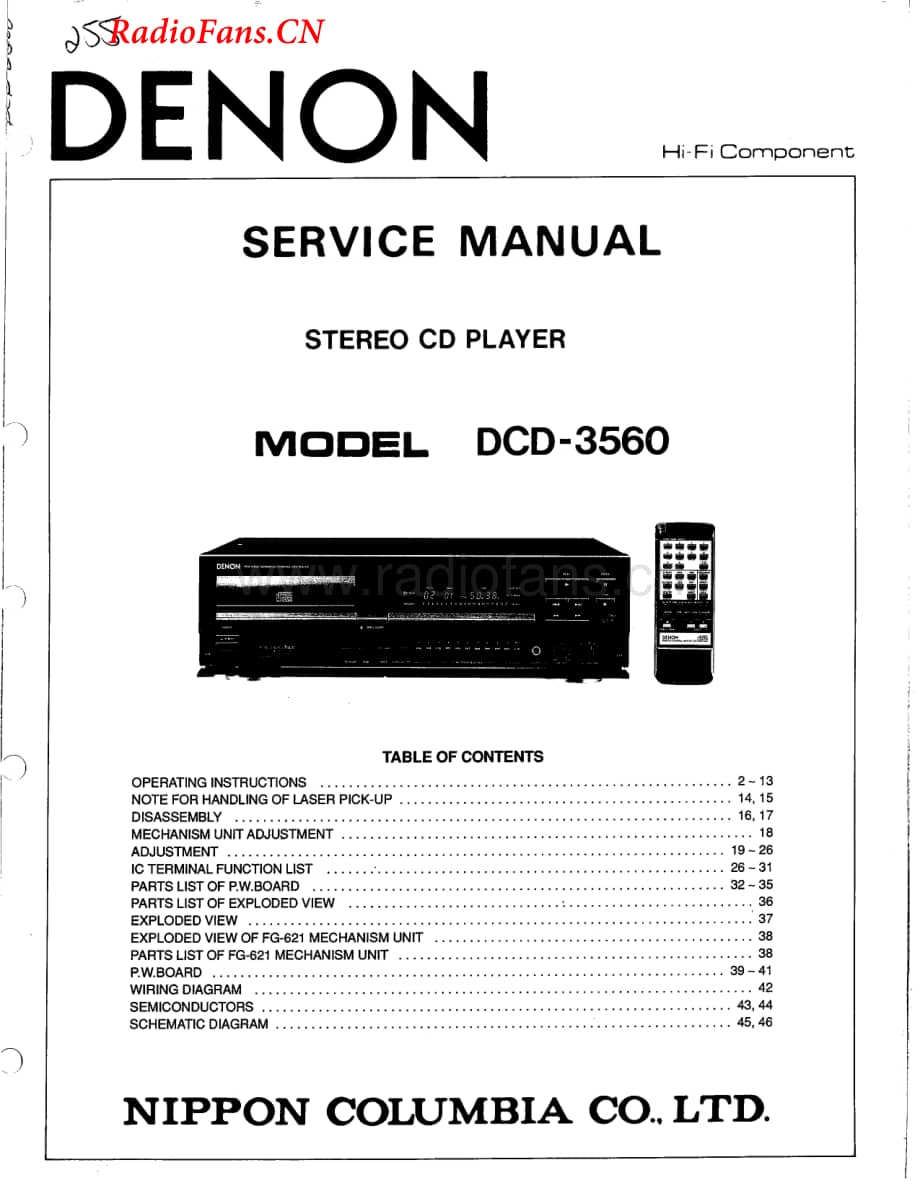 Denon-DCD3560-cd-sm维修电路图 手册.pdf_第1页