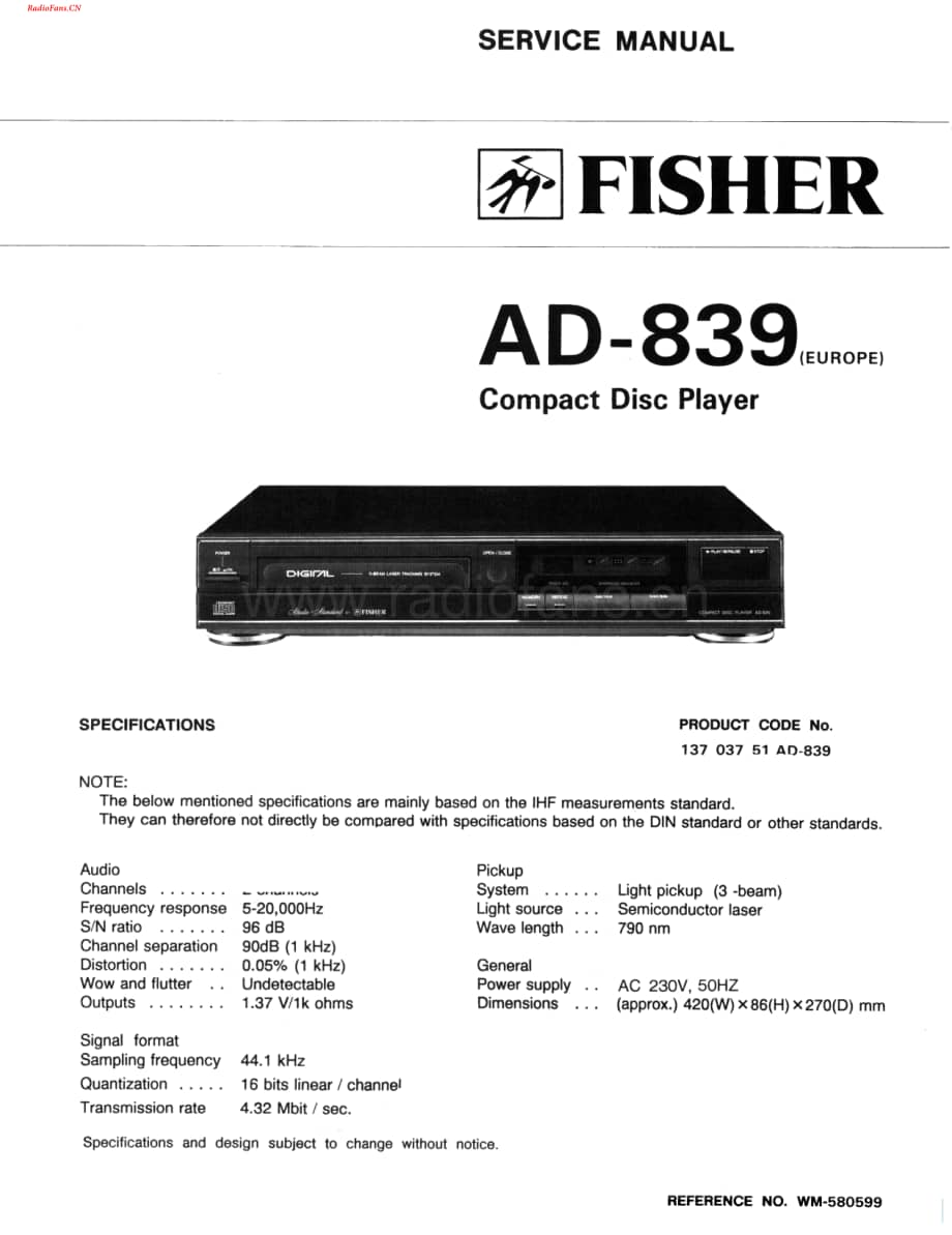 Fisher-AD839-cd-sch维修电路图 手册.pdf_第1页