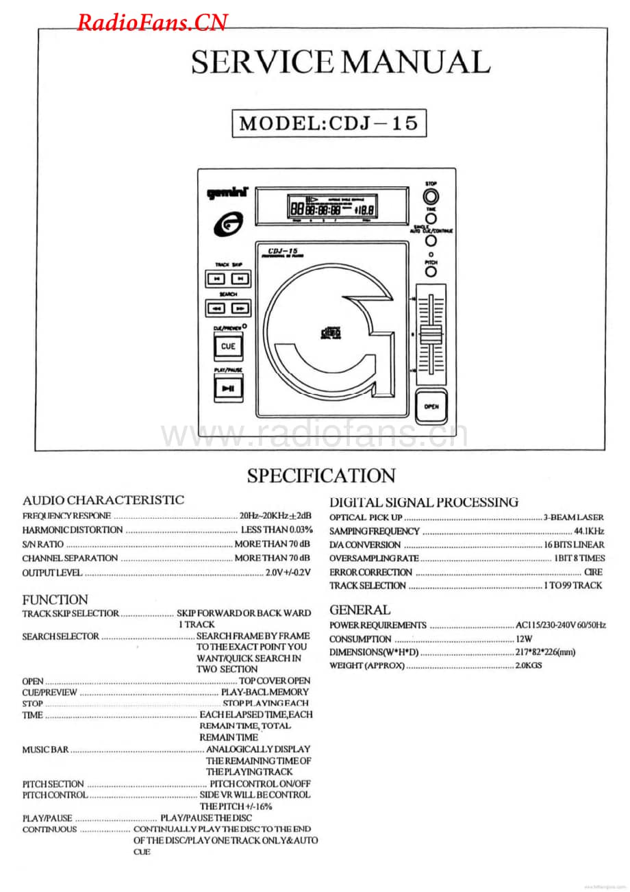 Gemini-CDJ15-cd-sm维修电路图 手册.pdf_第1页