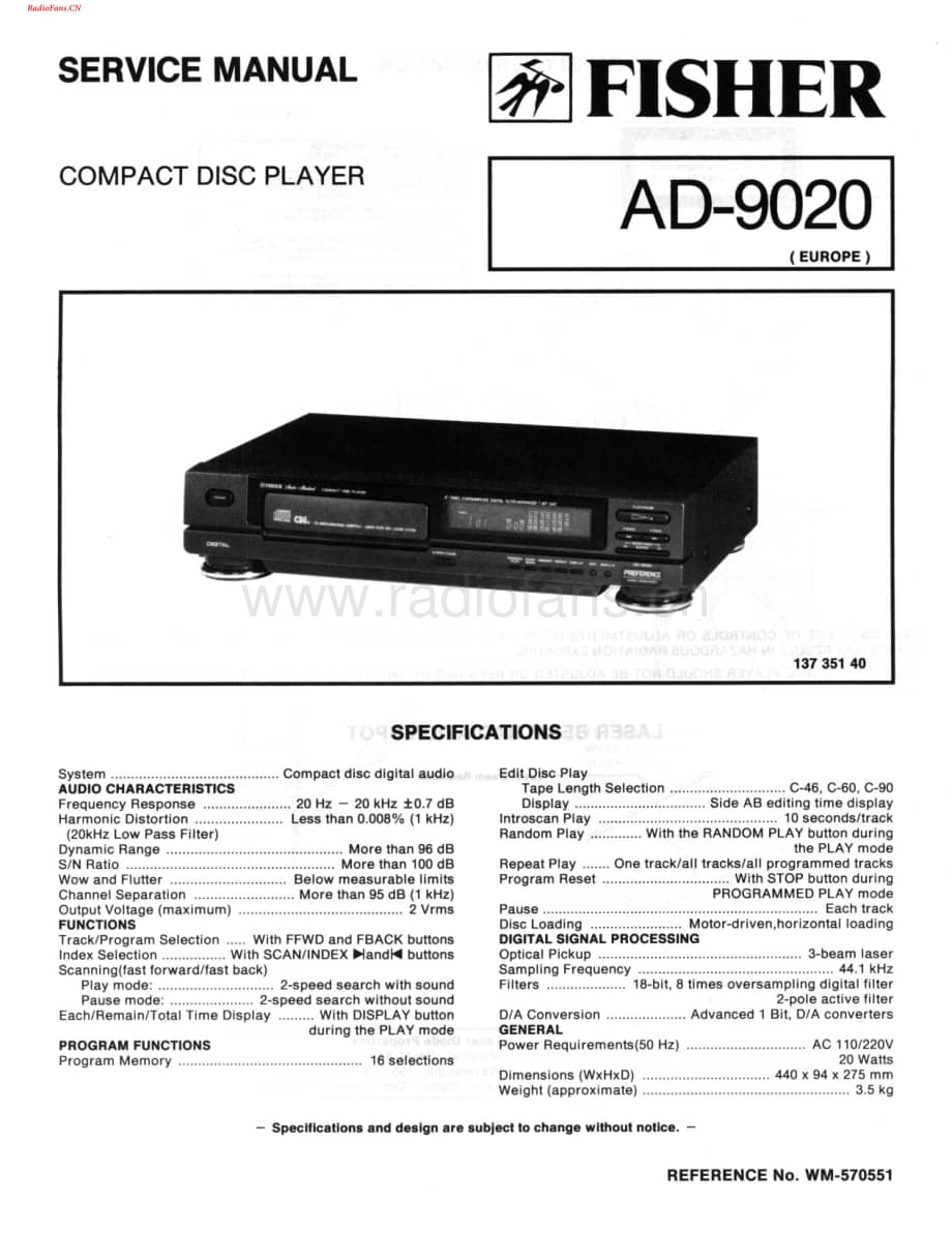 Fisher-AD9020-cd-sch维修电路图 手册.pdf_第1页