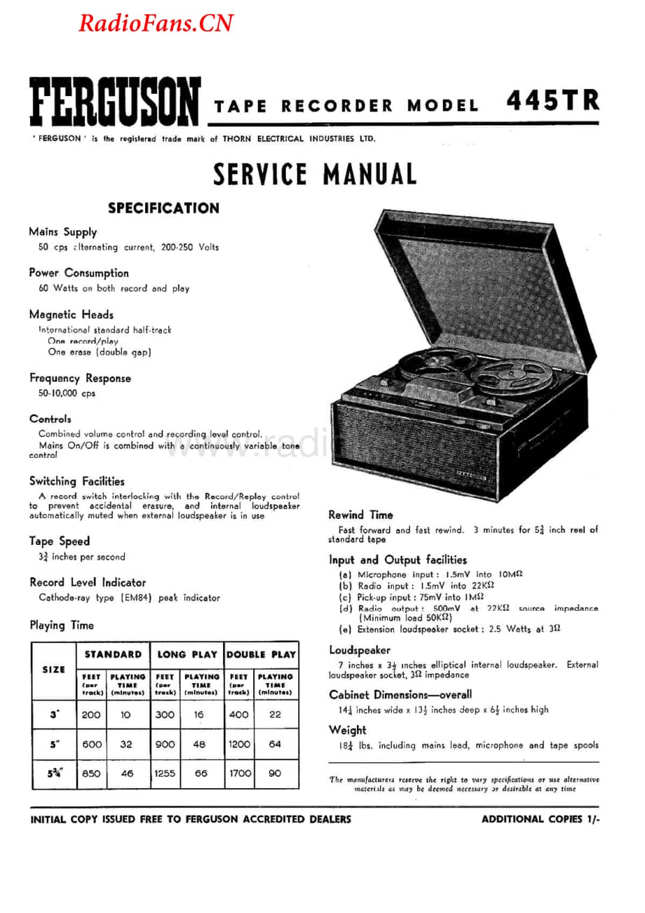 Ferguson-445TR-tape-sm维修电路图 手册.pdf_第1页