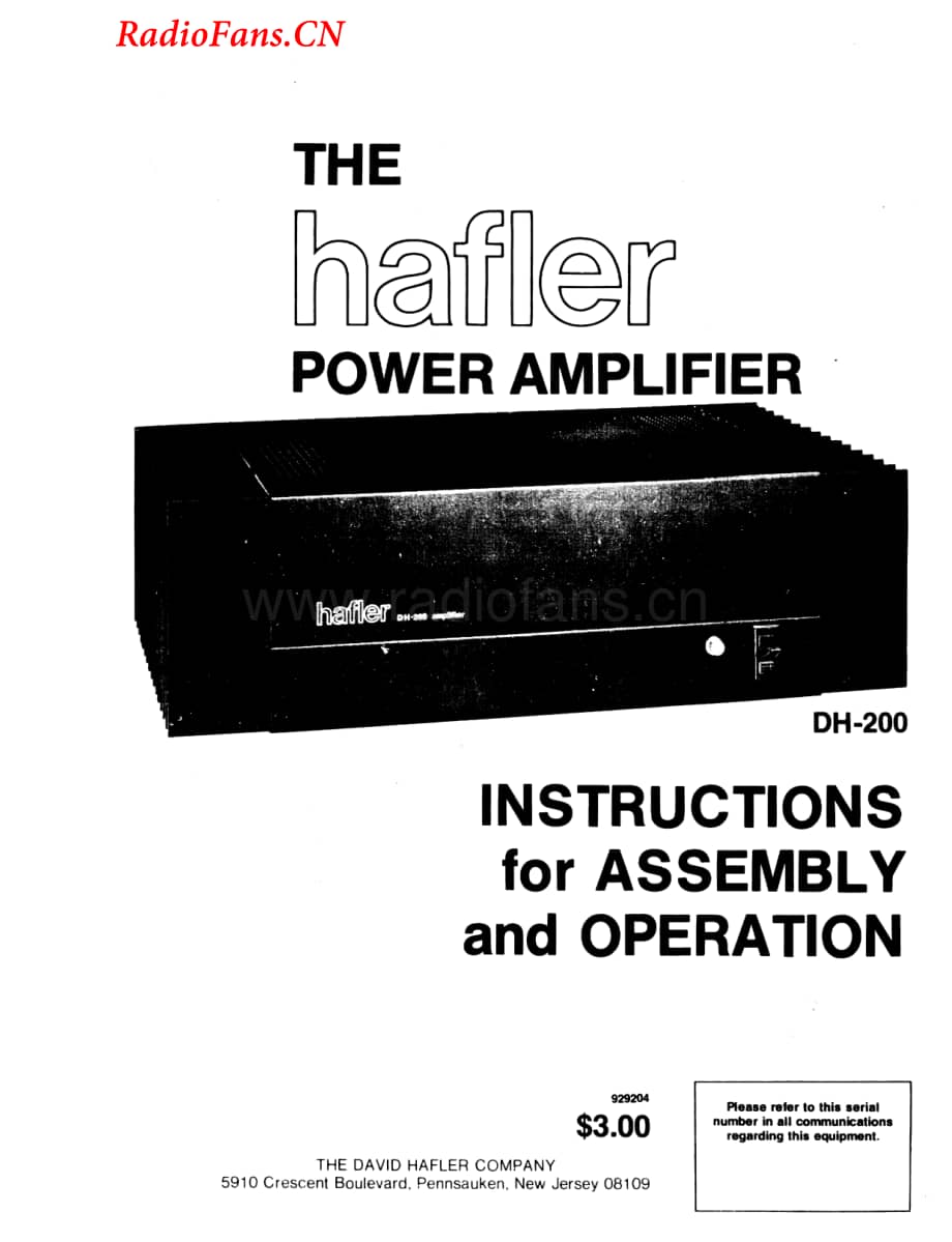 Hafler-DH200-pwr-sm维修电路图 手册.pdf_第1页