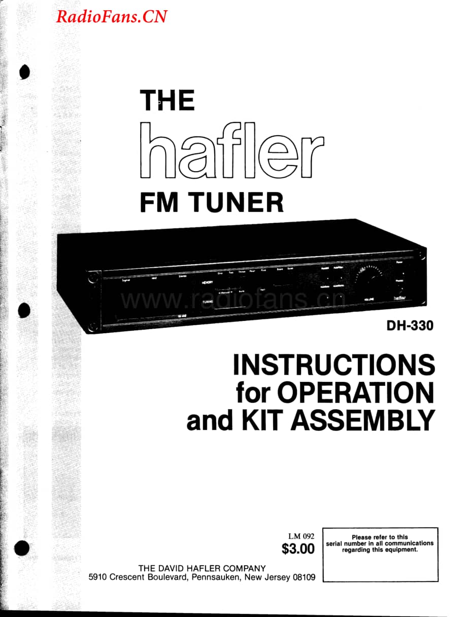 Hafler-DH330-tun-sm维修电路图 手册.pdf_第1页