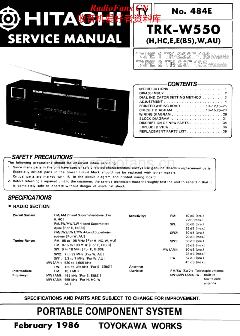 Hitachi-TRKW-550-Service-Manual电路原理图.pdf_第1页