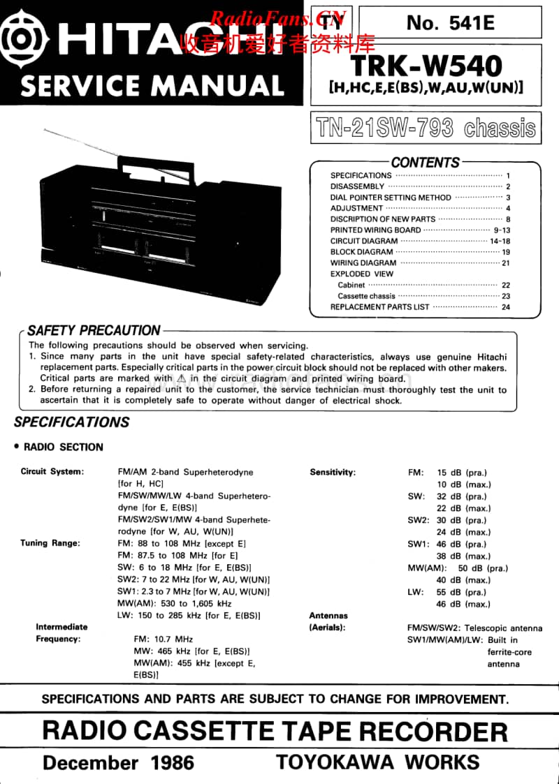 Hitachi-TRKW-540-Service-Manual电路原理图.pdf_第1页