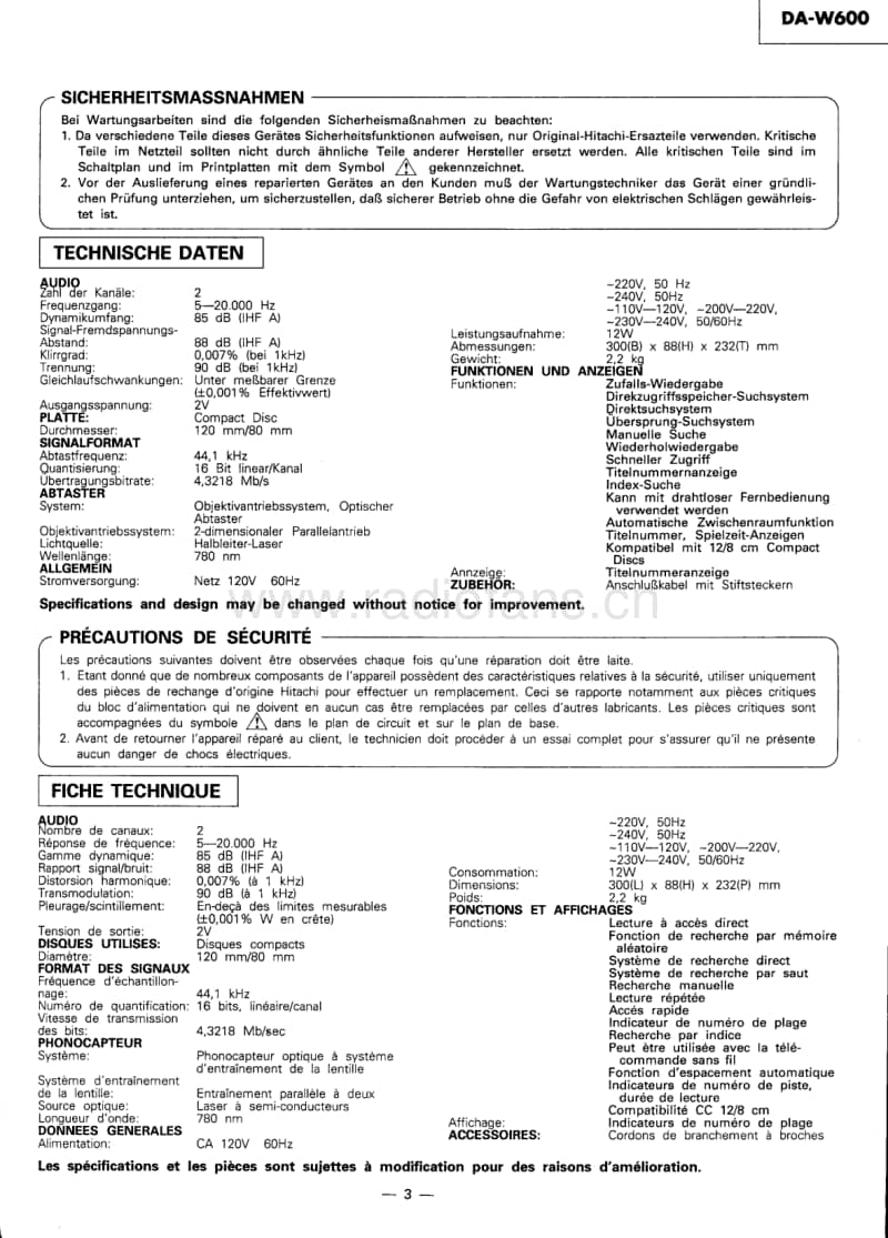 Hitachi-DAW-100-Service-Manual电路原理图.pdf_第3页