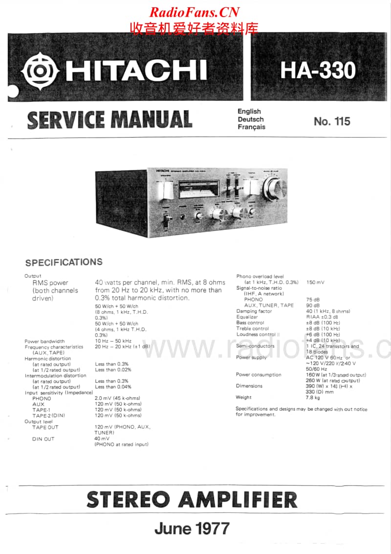 Hitachi-HA-330-Service-Manual电路原理图.pdf_第1页