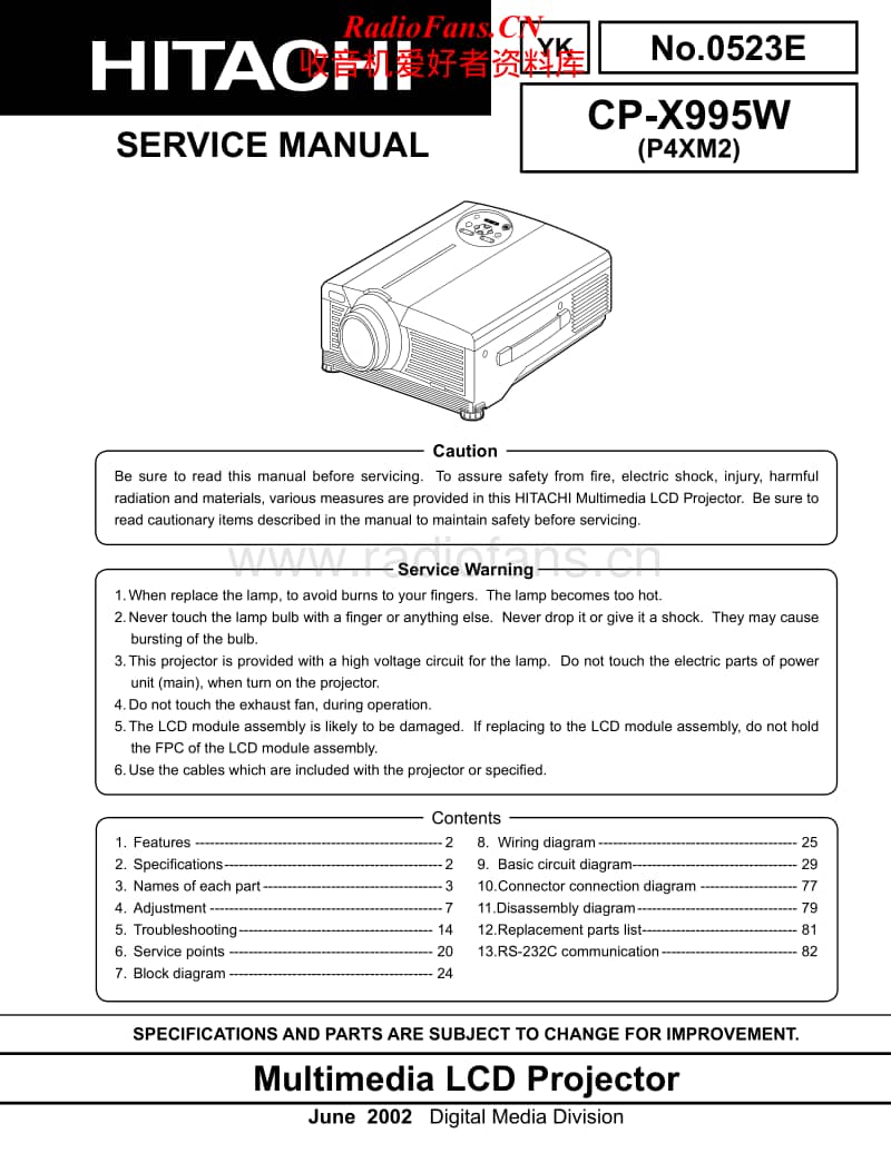 Hitachi-CP-X995-W-Service-Manual电路原理图.pdf_第1页