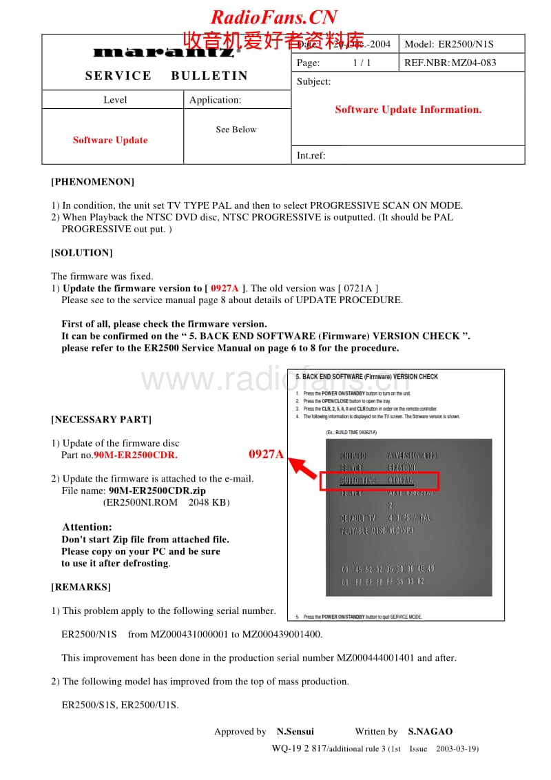 Marantz-ER-2500-Service-Bulletin电路原理图.pdf_第1页