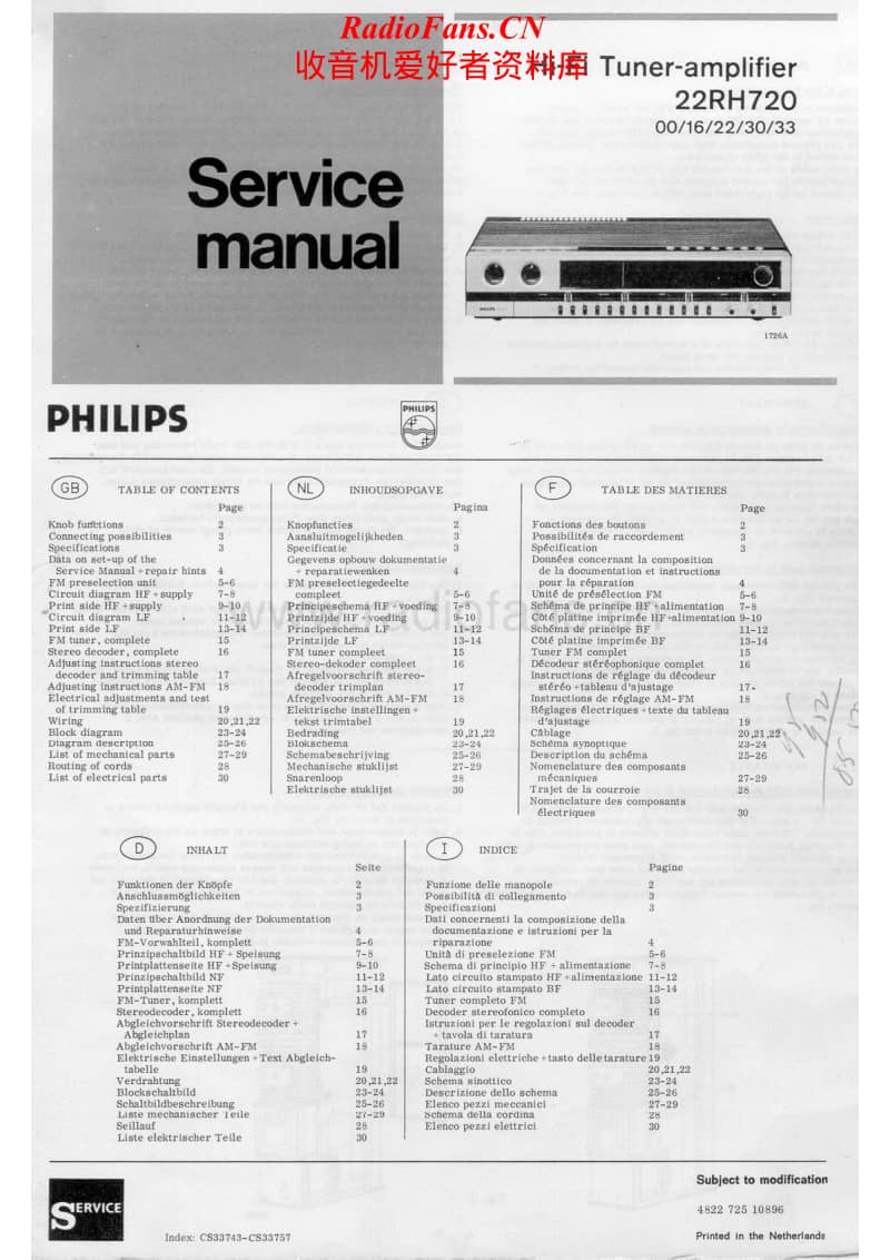 Philips-22-RH-720-Service-Manual电路原理图.pdf_第1页