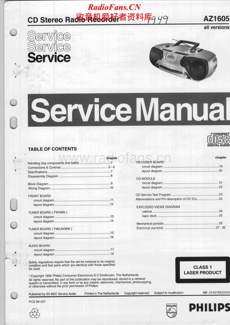 Philips-AZ-1605-Service-Manual电路原理图.pdf_第1页