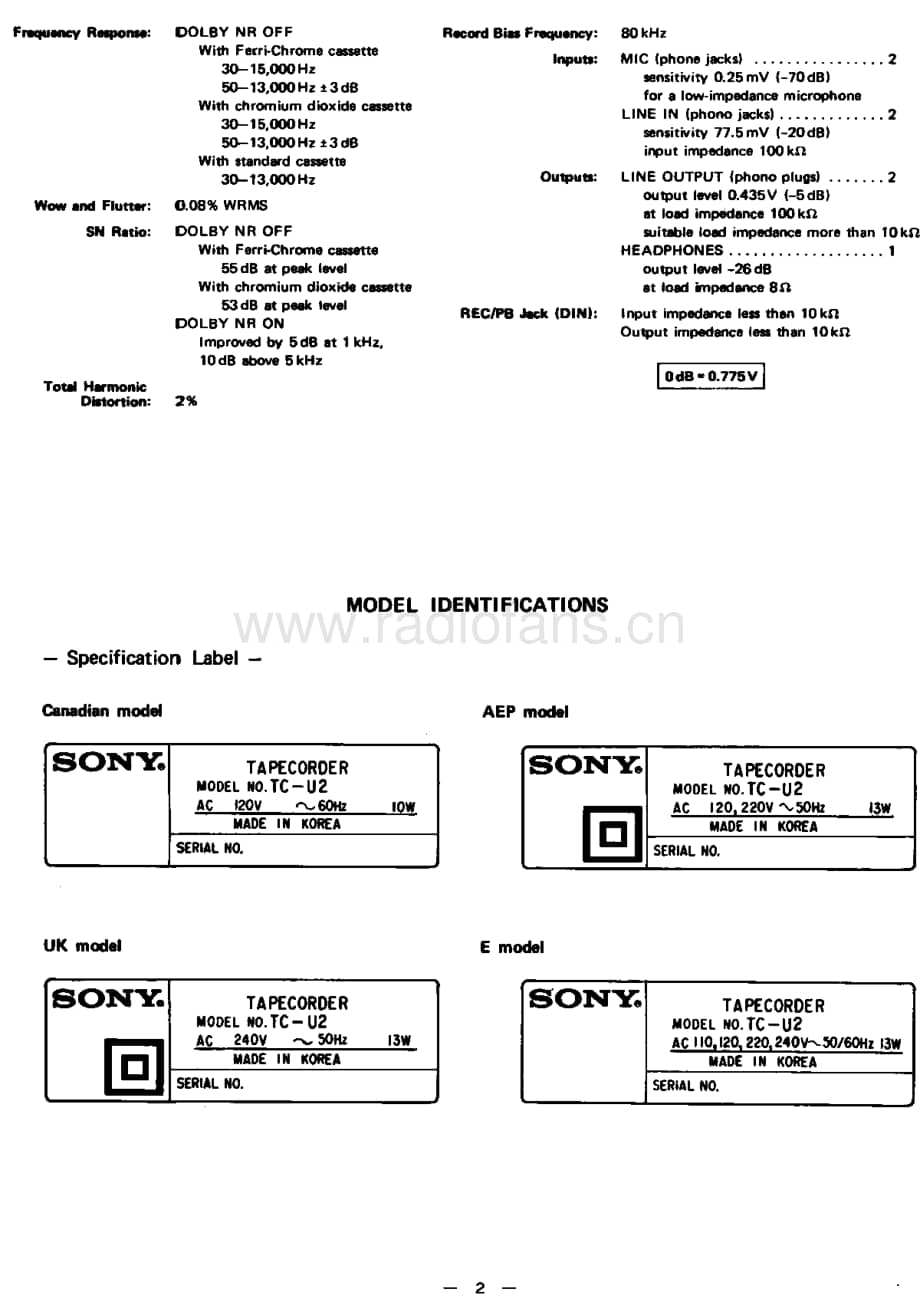 Sony_TC-U2 电路图 维修原理图.pdf_第2页