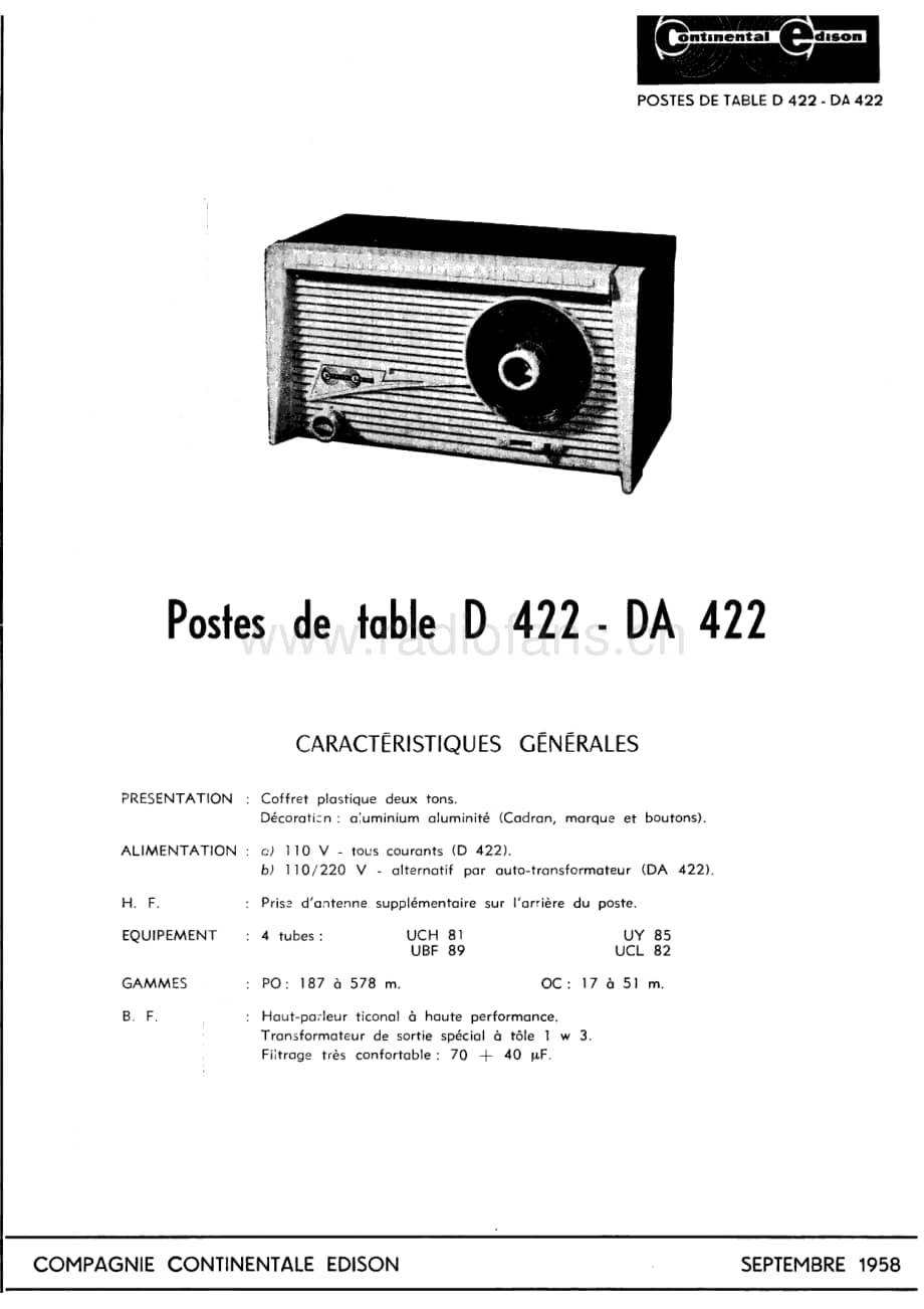 ContinentalEdisonDA422 维修电路图 原理图.pdf_第1页