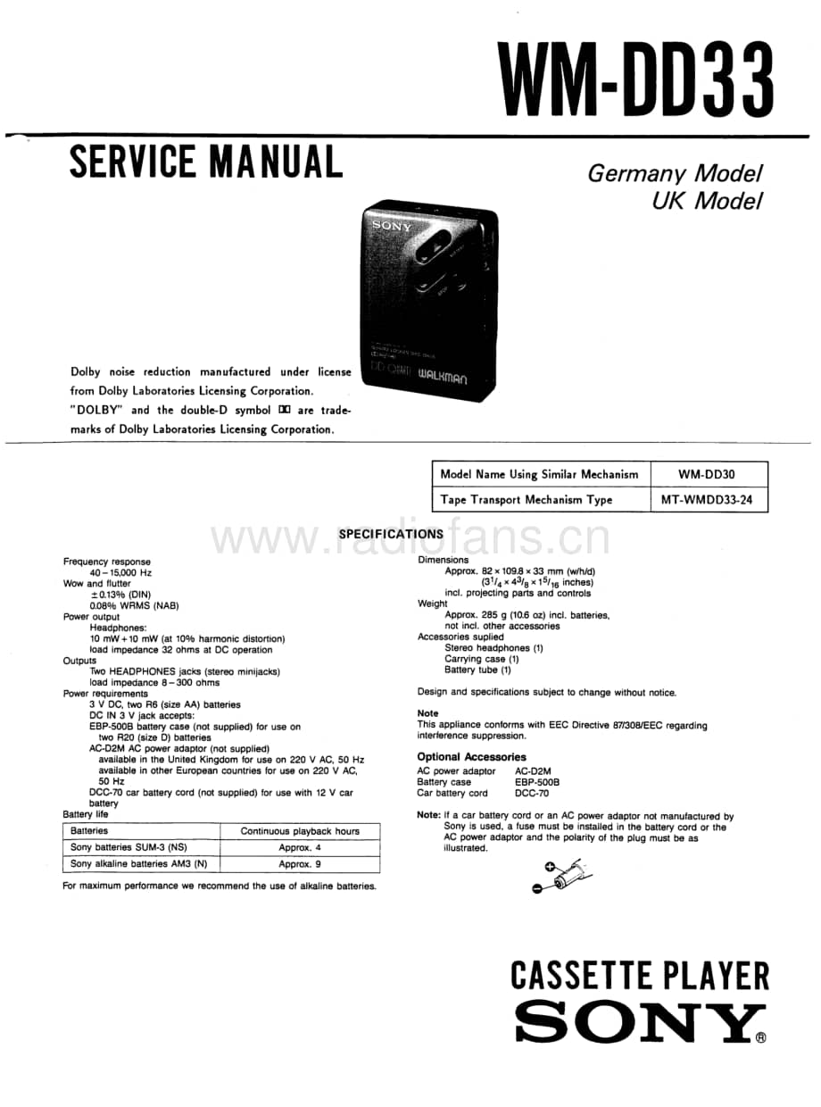 SONYWM-DD33_SERVICE_MANUAL电路图 维修原理图.pdf_第1页