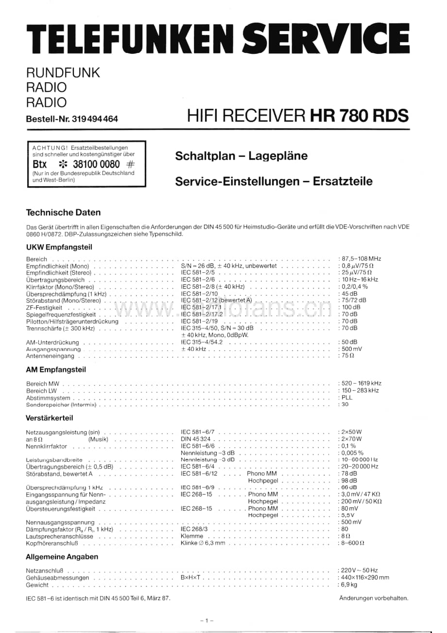 TelefunkenHR780RDS维修电路图、原理图.pdf_第1页