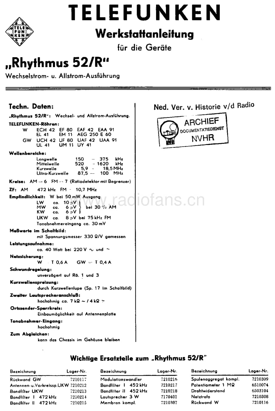 Telefunken_Rhythmus52R 维修电路图 原理图.pdf_第1页