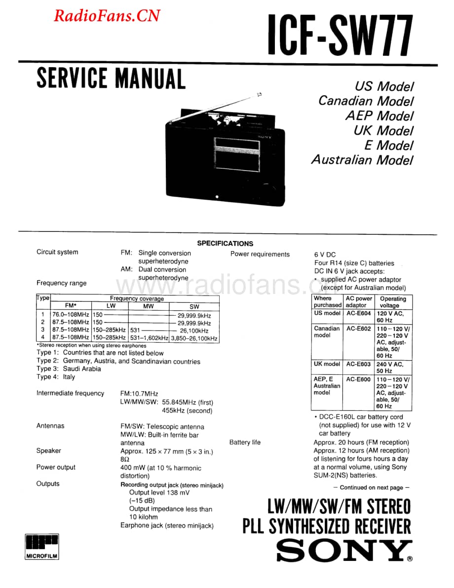 SONYservice_manual_icfsw77 电路图 维修原理图.pdf_第1页