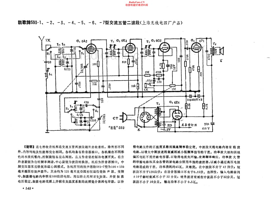 凯歌牌593-1 -2 -3 -4 -5 -6 -7型电路原理图.pdf_第1页