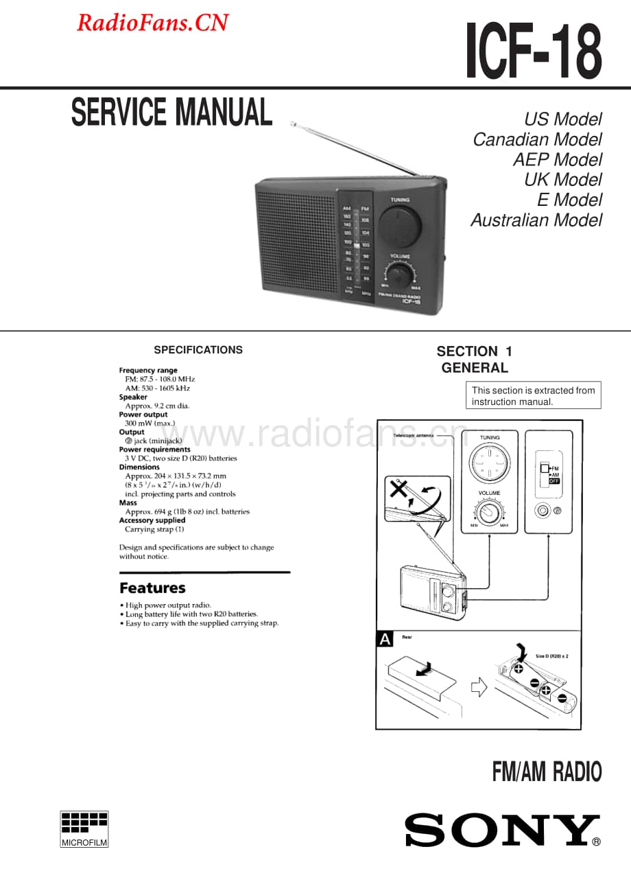 sony_icf-18_service_manual 电路图 维修原理图.pdf_第1页