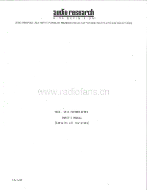 Audio Research SP10 Manual Schematics 电路原理图.pdf