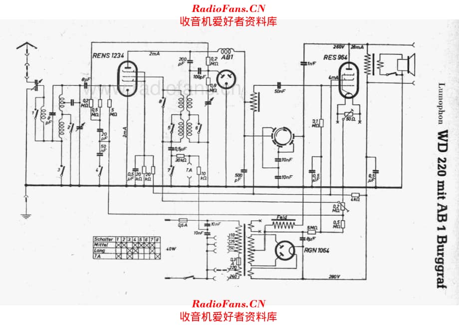 Lumophon WD220 mit AB1 Burggraf 电路原理图.pdf_第1页