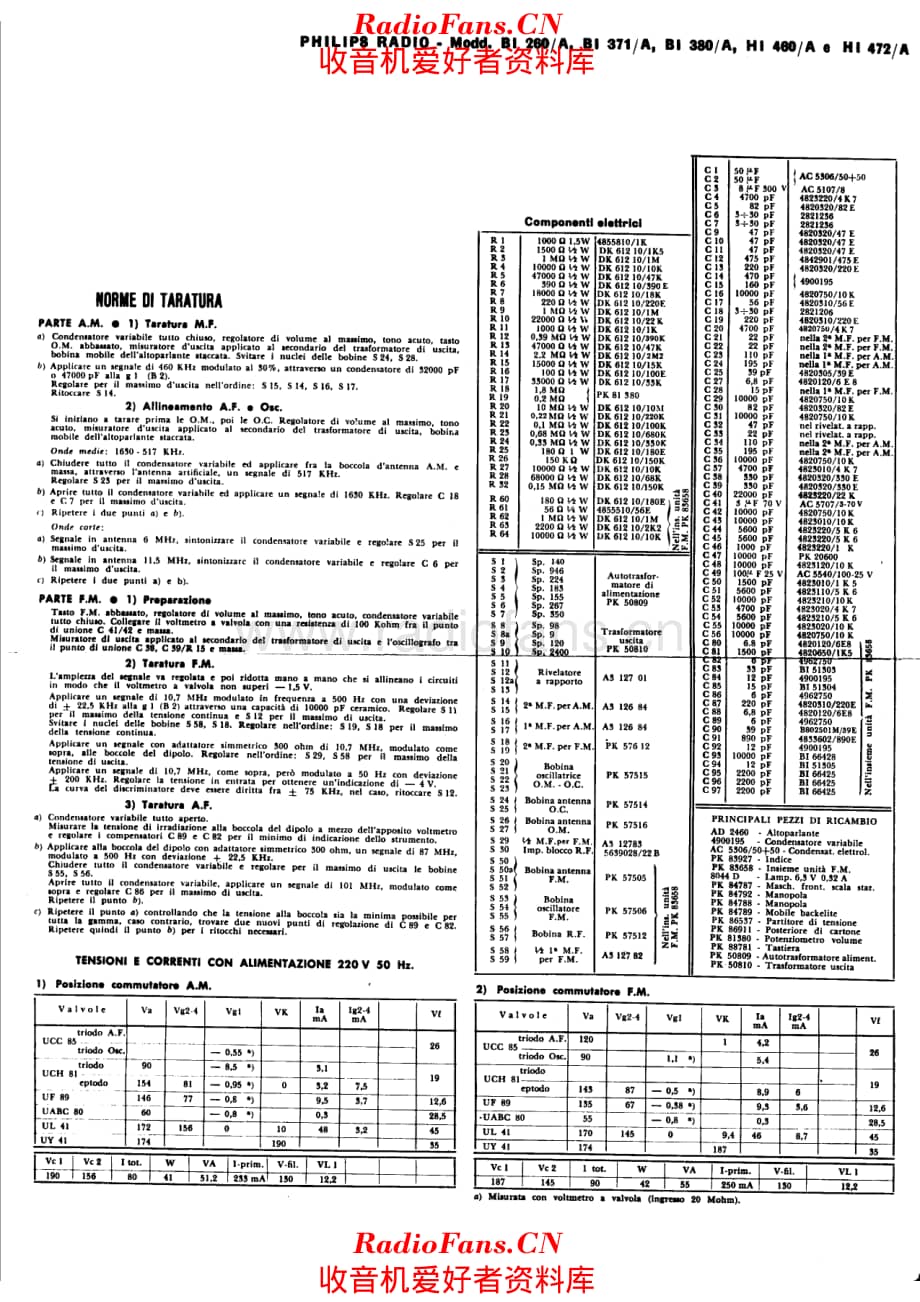 Philips BI260A BI371A BI380A HI460A HI472A components 电路原理图.pdf_第1页