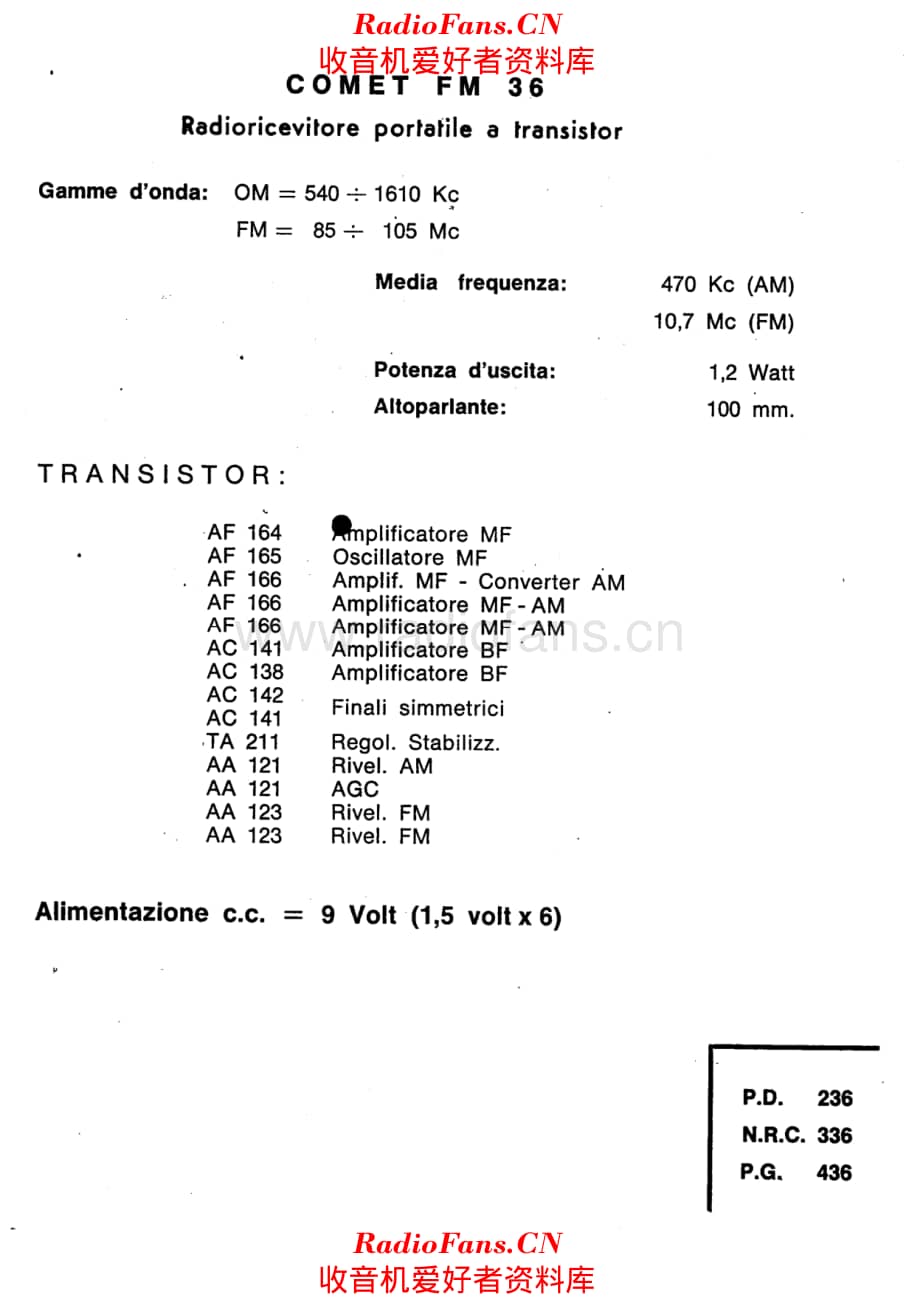 Prandoni Comet FM36 components 电路原理图.pdf_第1页