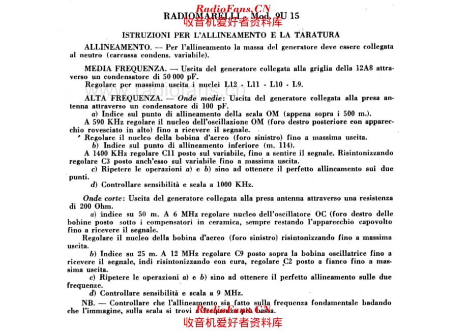 Radiomarelli 9U15 alignment 电路原理图.pdf_第1页