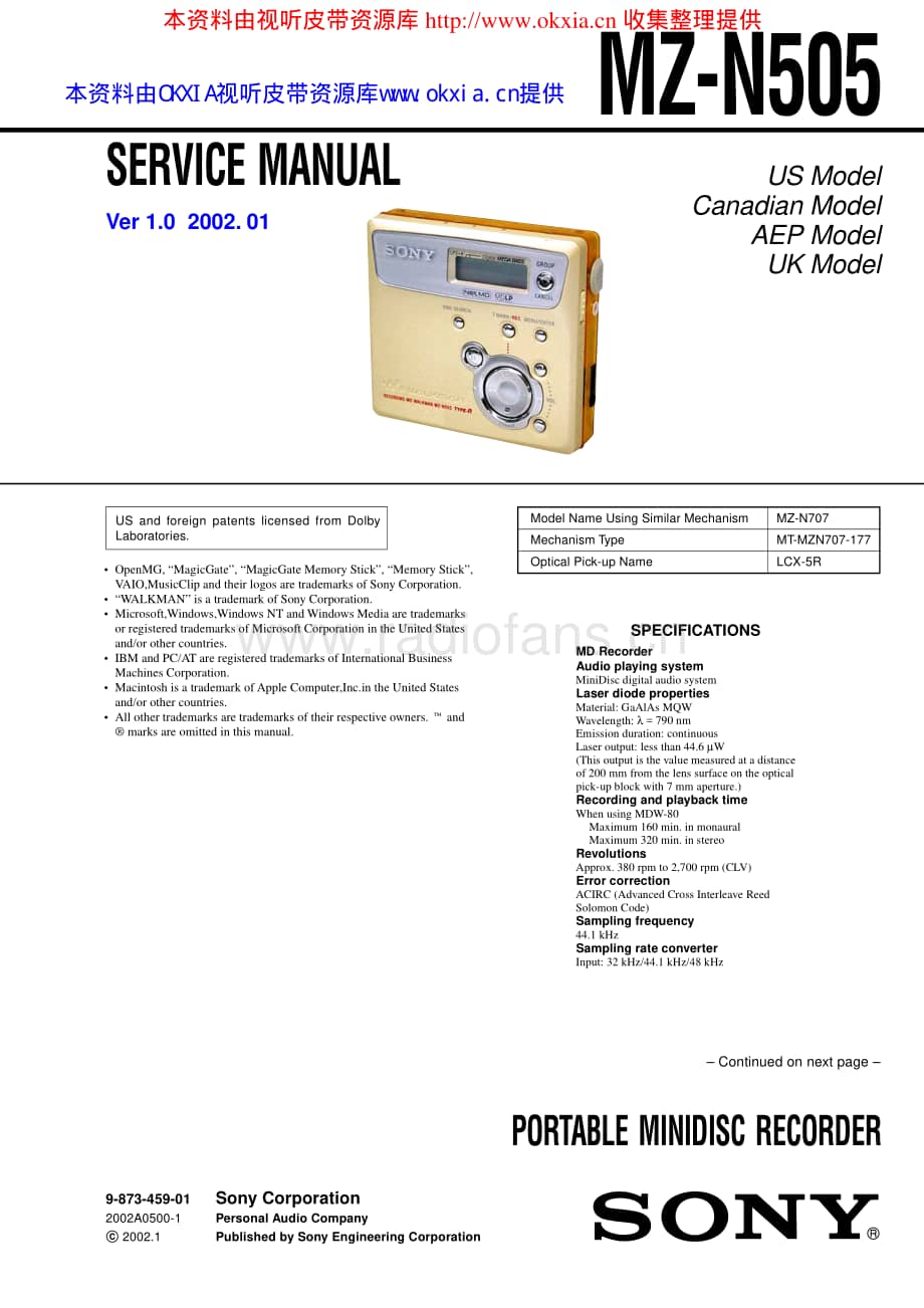 SONY MZ-N505电路原理图 .pdf_第1页