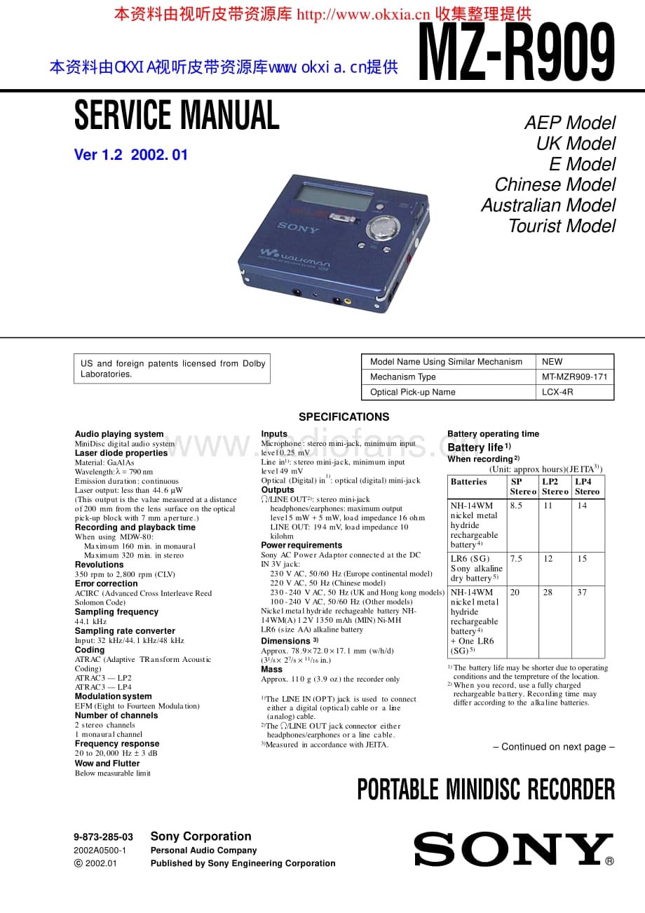 SONY MZ-R909V1.2电路原理图 .pdf_第1页