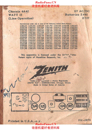 Zenith 4A42 tubes layout 电路原理图.pdf